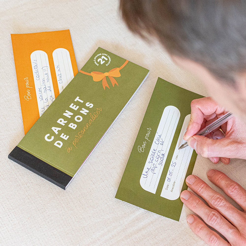 Carnet de 21 bons a personnaliser cadeau original
