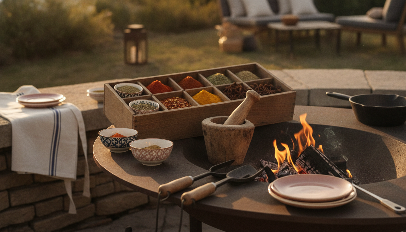 Ambiance bac a epices brasero cuisine exterieur