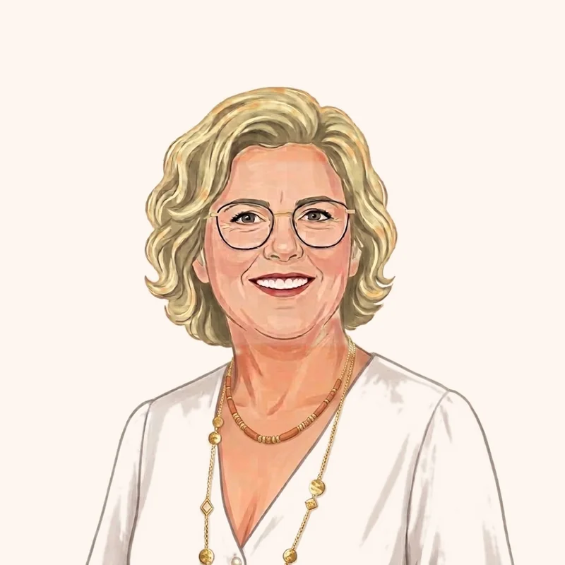 Portrait illustré de Delphine, souriante