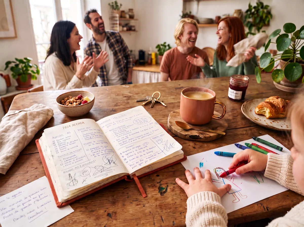 Scène de vie de famille chaleureuse et animée autour d'une table